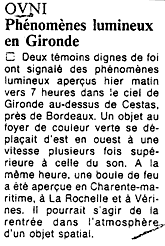 PHENOMENES LUMINEUX EN GIRONDE Résumé des articles précédents