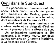 OVNI DANS LE SUD-OUEST Début des articles précédents