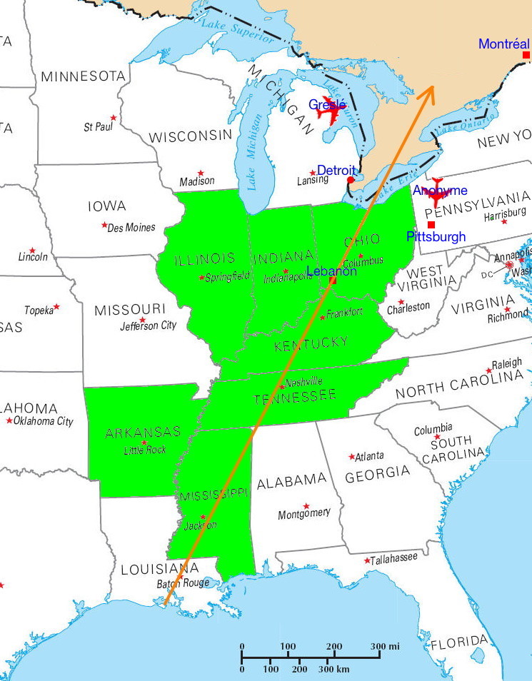 Carte de l'est des Etats-Unis