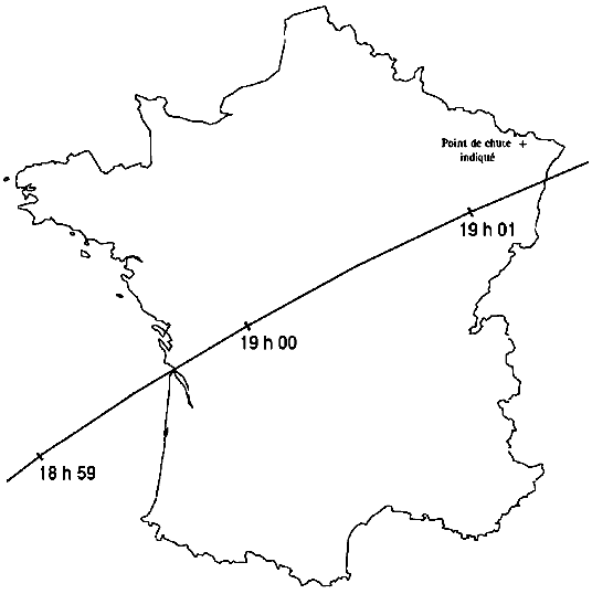 Trajectoire Royan/Strasbourg entre 18h59,5' et 19h01,5'