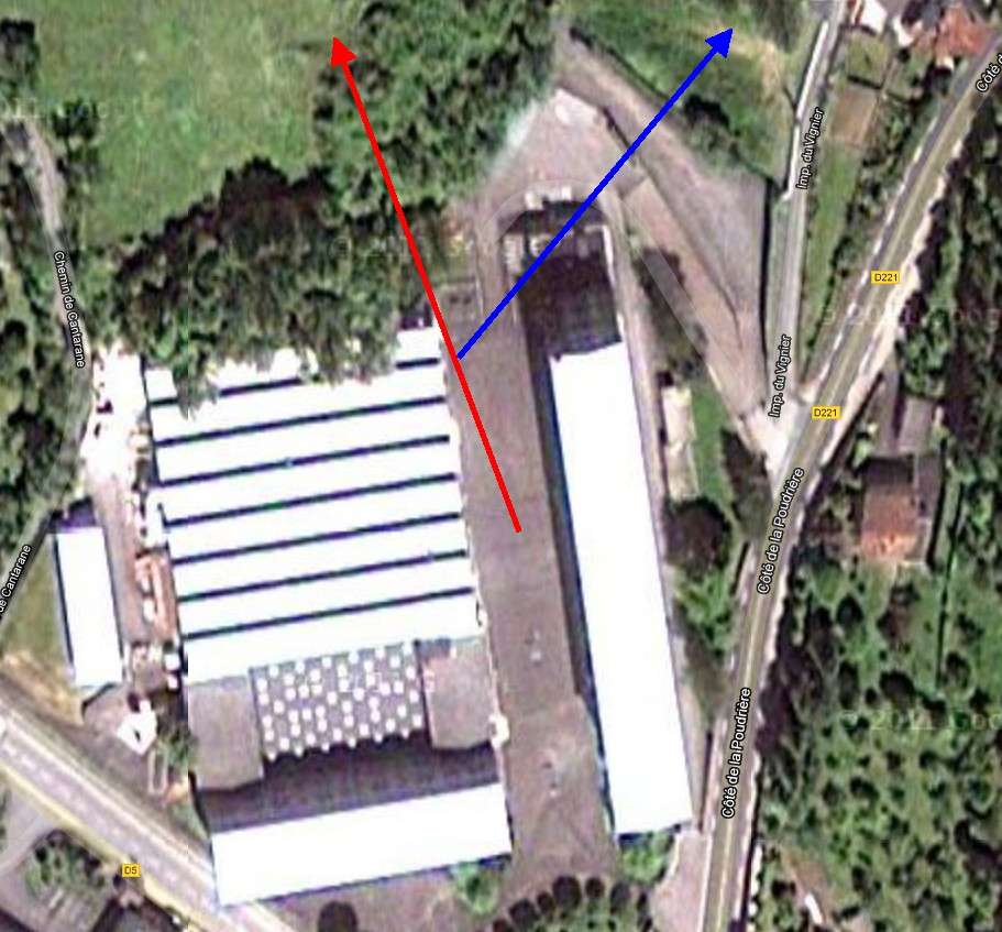 Carte du lycée, avec les directions de début et fin d'observation