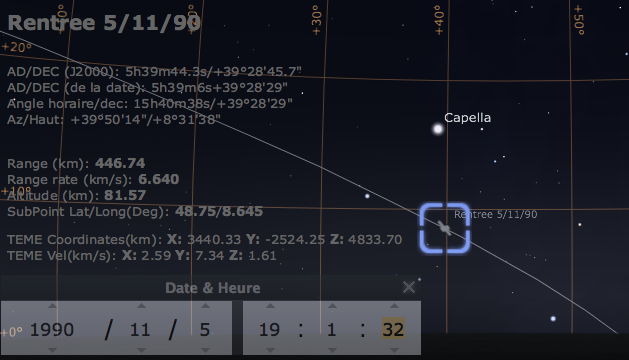 Fin de trajectoire de la rentrée dans le ciel