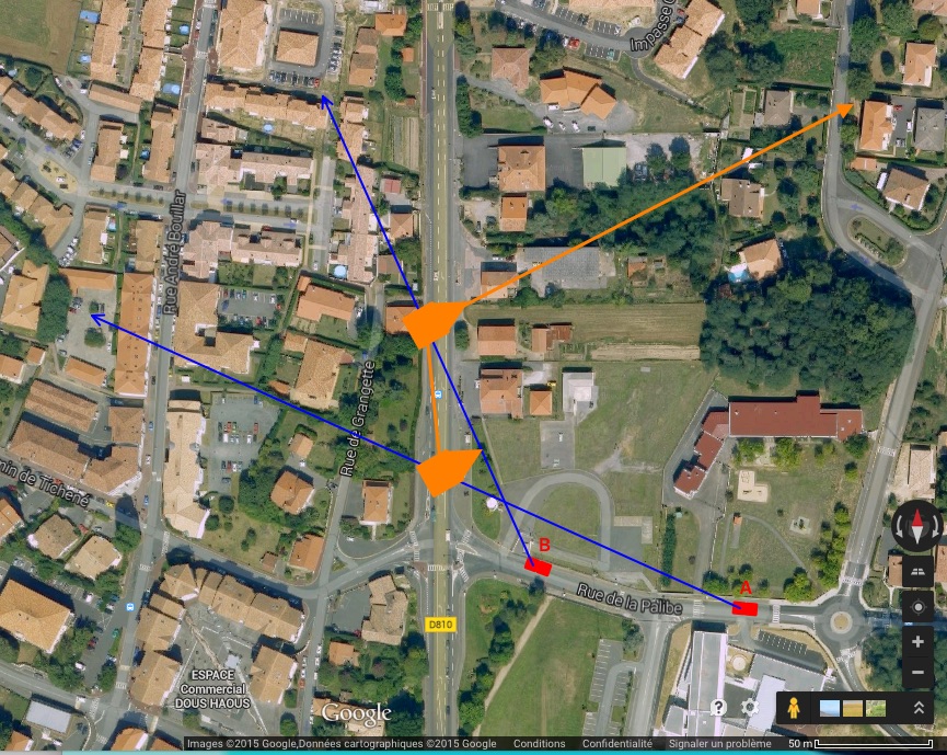 Reconstitution de la trajectoire apparente de la rentrée sur un plan Google Maps