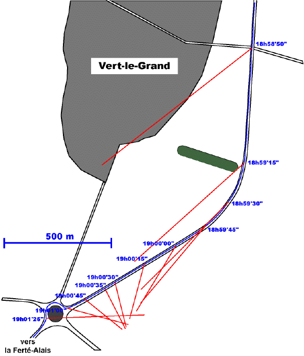 Carte avec direction de la rentrée et déplacement du témoin