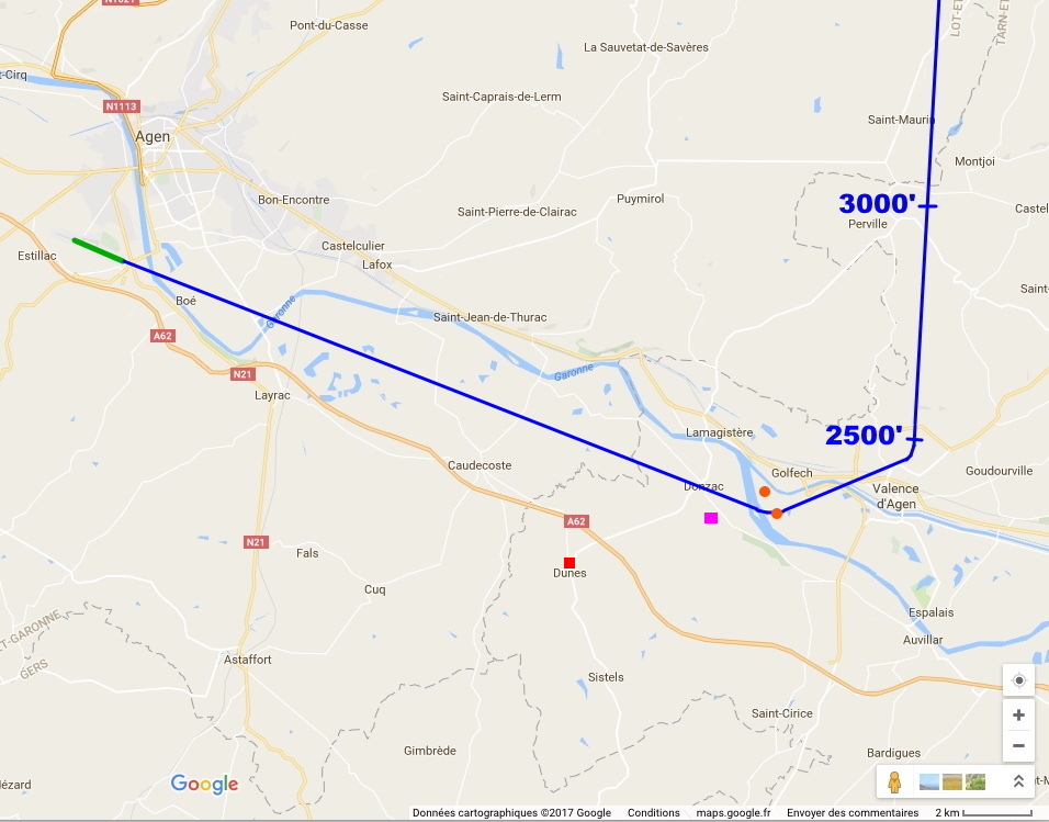 Trajectoire de l'avion venant de Paris