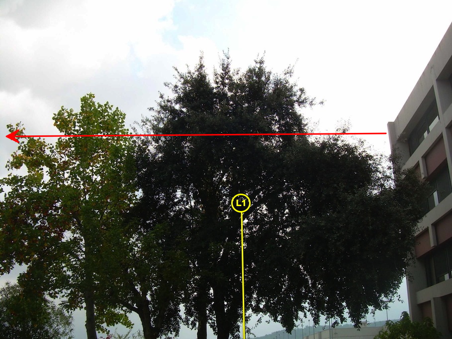 Trajectoire de l'objet sur la photo 3, avec présence d'un lampadaire