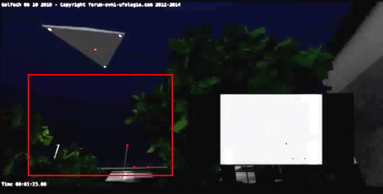 Champ de la vidéo de Sofian par rapport à la reconstitution... Se situe toujours au-dessous du triangle.