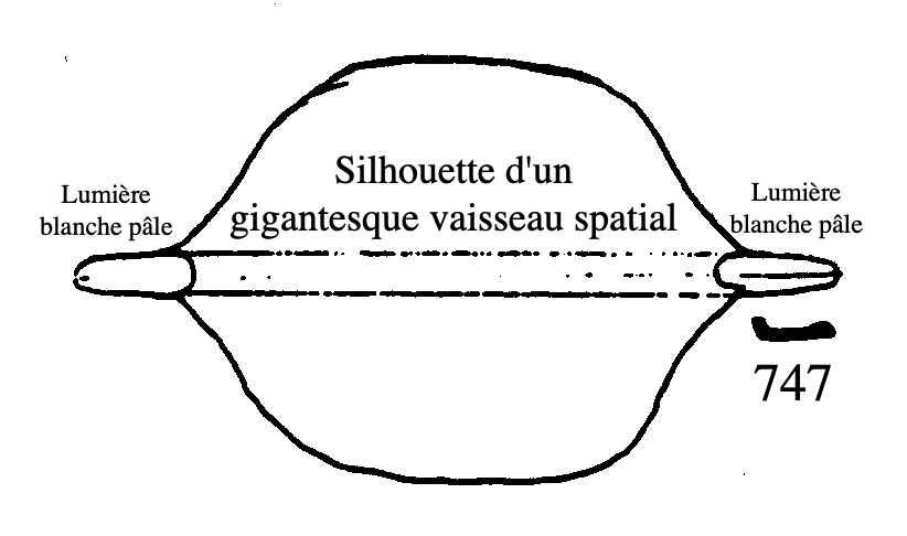 Le 747 est un peu plus petit qu'une des "lumières blanches pâles" qui constituent les extrémités du "vaisseau-mère".