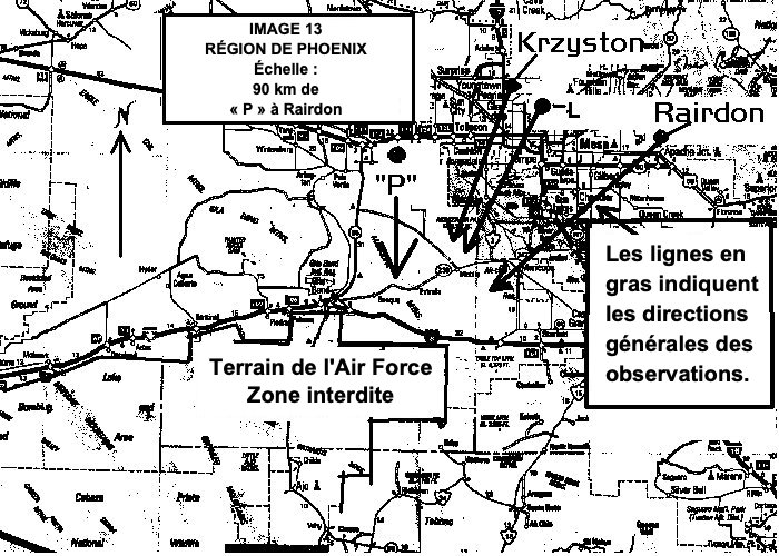Région de Phoenix avec les directions générales des observations