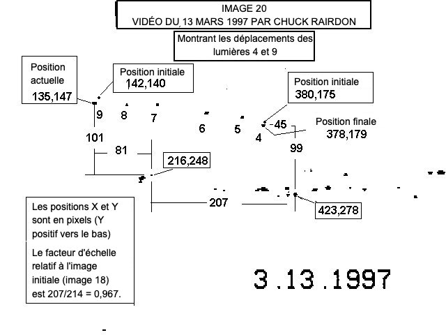 Réseau de lumières du 13 mars 1997 filmé par Chuck Rairdon montrant les déplacements des lumières 4 et 9