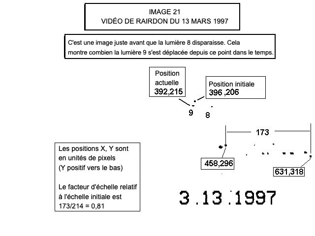 Vidéo de Rairdon du 13 mars 1997 juste avant la disparition de la lumière 8, montrant le déplacement de la lumière 9