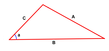 Triangle avec l'angle a et les côtés B, A et C (A à l'opposé de a)