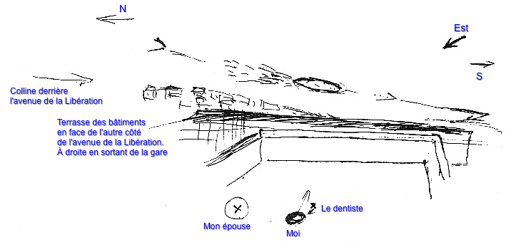Dessin du témoin, objet lenticulaire suivi d'une traînŕe